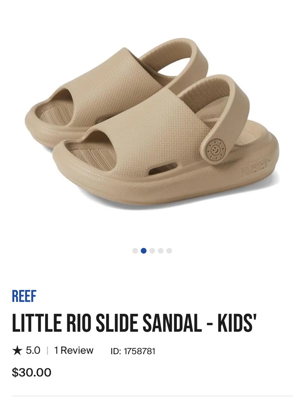 Reef Kids Slide Sandal in Tan